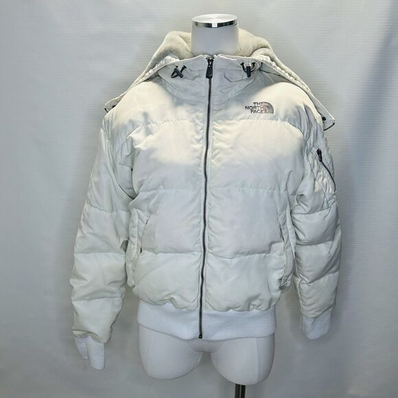The North Face 550 Faux Fur Puffer Down Jacket Womens Medium White Preppy Hooded - Picture 1 of 16